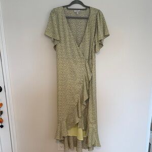 Chelsea28 Yellow High Low Flutter Sleeve Wrap Dress Yellow-Green Dot